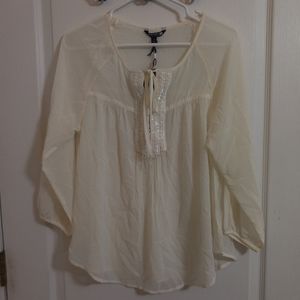 Sperry Ivory Sheer Beaded Peasant Blouse Size Small NWT